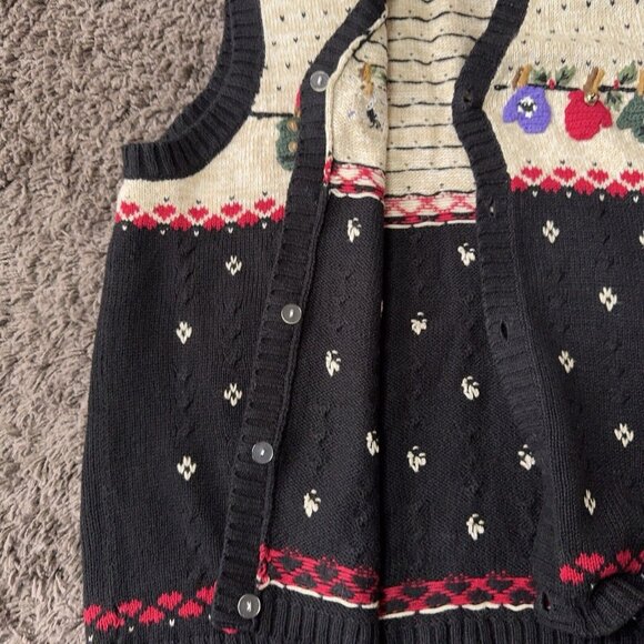 Quacker Factory Winter Themed Sweater Vest Holiday Mittens Holly Jingle Bells Lg - Picture 10 of 10